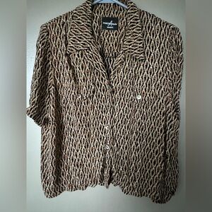 Vintage Positive Attitude Geometric Pattern Button Down Crop - Women’s XL Collar